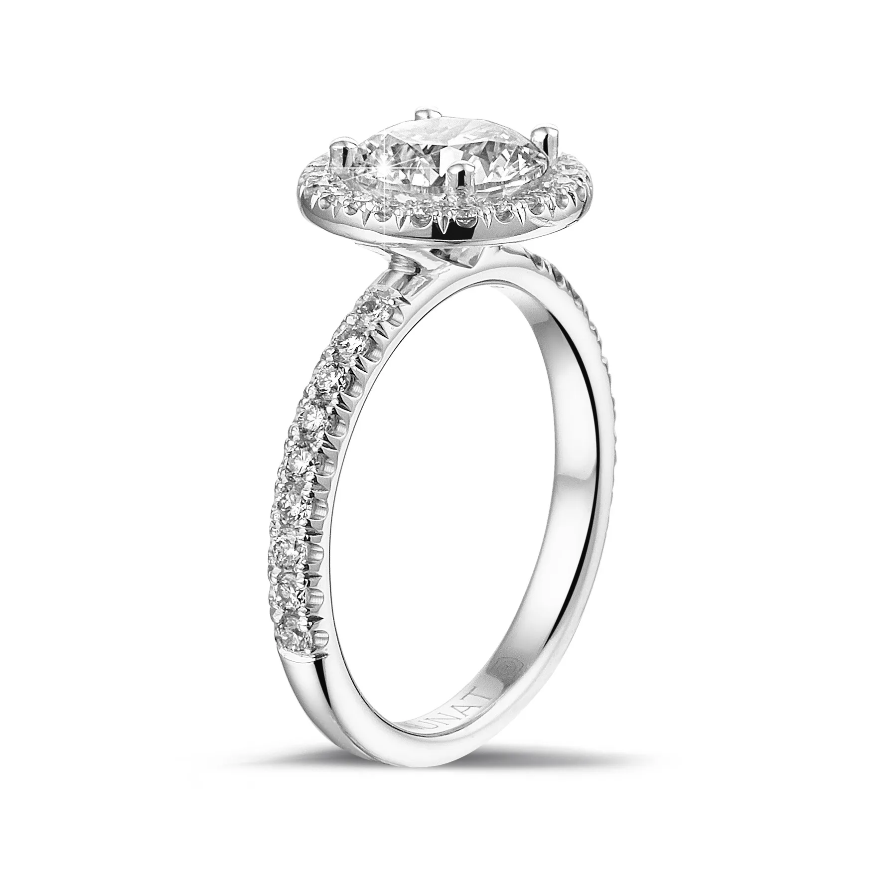 2.00 quilates Halo anillo solitario en platino con diamantes redondos 
