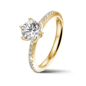 3.00 quilates anillo solitario en oro amarillo con diamantes en los lados 