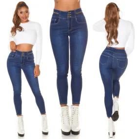Jeans de cintura alta con cadena azul