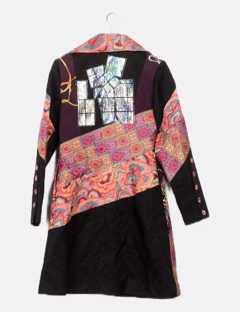 My design paris Abrigo negro estampado multicolor